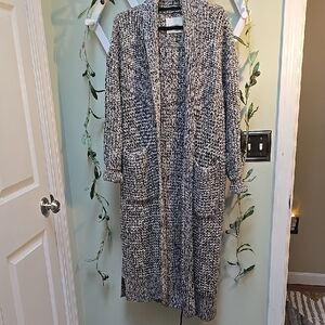 EUC Lucky Brand Oversized Black Multi Colored Knit Duster/Sweater Coat